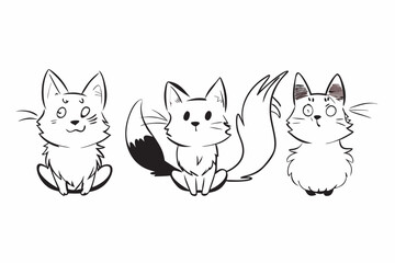 Fototapeta premium Maine Coon Cat Silhouettes – Set of Different Vector Pet Animal Illustrations, featuring fluffy tails and tufted ears