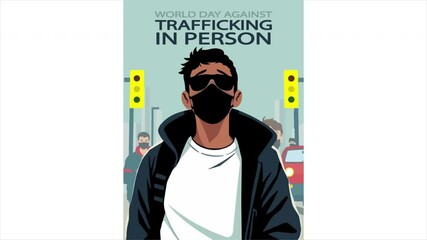 Trafficking in person against world day, art video illustration.