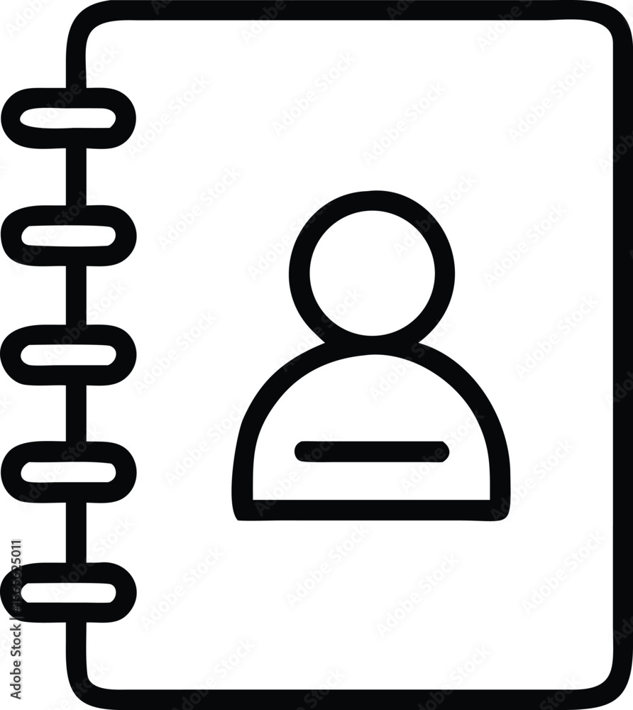 Aufkleber contact list icon on spiral notebook in simple line art style