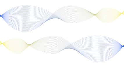 Vector curvy abstract line art wavy flowing dynamic colorful lines white background in concept music or sound, wave, wind, information flow	