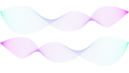Vector curvy abstract line art wavy flowing dynamic colorful lines white background in concept music or sound, wave, wind, information flow	