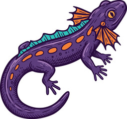Obraz premium Purple salamander with orange spots and blue ridge detailed vector illustration 