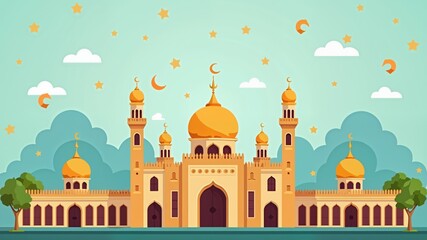 Fototapeta premium Eid Mubarak Celebration All kids kindergarten school Flat Design Eid Mubarak Celebration 
