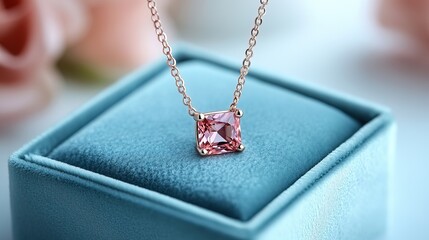 "Elegant Pink Gemstone Pendant Necklace on Rose Gold Chain, Perfect for Special Occasions"