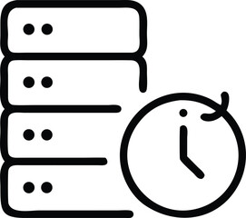 Database server stack with clock refresh icon in simple line art style