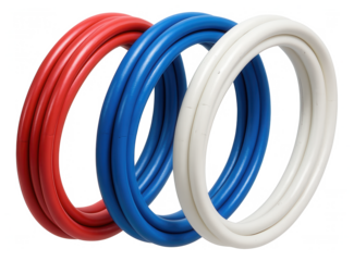 A multi-color PEX pipe set for easy identification of different water lines in a new house installation.