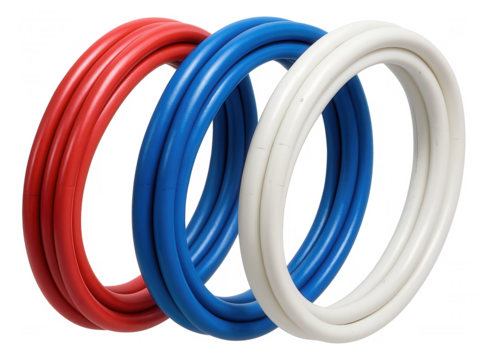 A multi-color PEX pipe set for easy identification of different water lines in a new house installation.