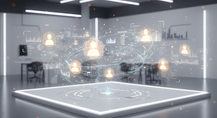 Futuristic Digital Network Interface: Data Visualization in Modern Office