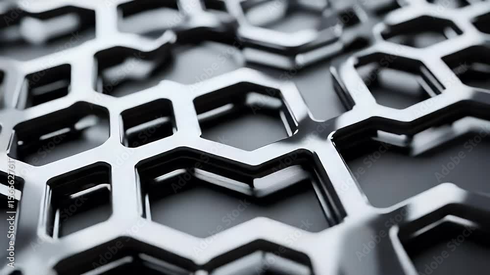 Poster abstract geometric honeycomb structure with metallic sheen detailed macro view against gray backgrou