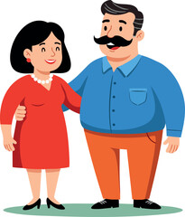 Fototapeta premium Middle aged couple standing close together with smiling faces in casual clothing vector illustration 
