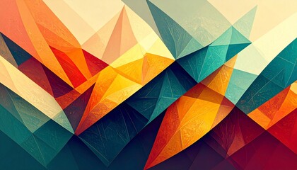 Abstract Geometric Polygonal Artwork: Vibrant Hues and Textured Triangles