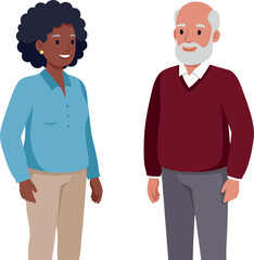 Elderly man and middle-aged woman standing together smiling casual clothing vector illustration 