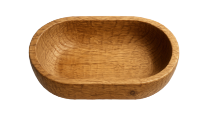 An oval wooden serving dish with a rough-hewn finish, ideal for rustic bread service at a farmhouse kitchen.