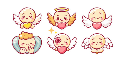 Angel emoji icons – cute heavenly symbols and characters vector set