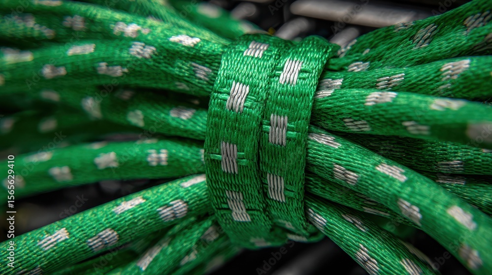 Poster a closer view of a green ethernet ribbon found safely tied to a network