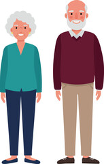 Fototapeta premium Elderly couple standing together in casual clothing vector illustration 