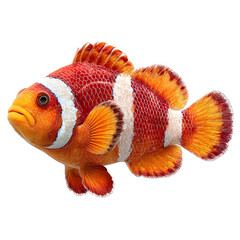 Clownfish swims in the dark water showing vibrant colors and details, transparent background