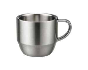 Stainless steel espresso cup featuring an insulated construction for maintaining the coffee's temperature, suitable for outdoor patio use.