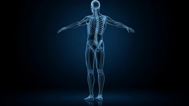 Human Skeleton Scan: A 3D rendering of the human skeletal system in a blue-toned medical visualization