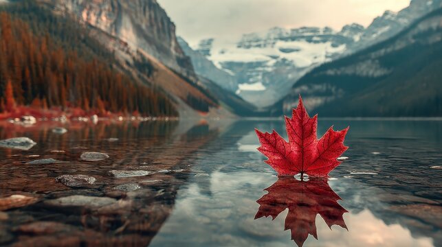 image of the Canada Civil Day holiday, the Canadian flag against the background of Canada's nature - Powered by Adobe