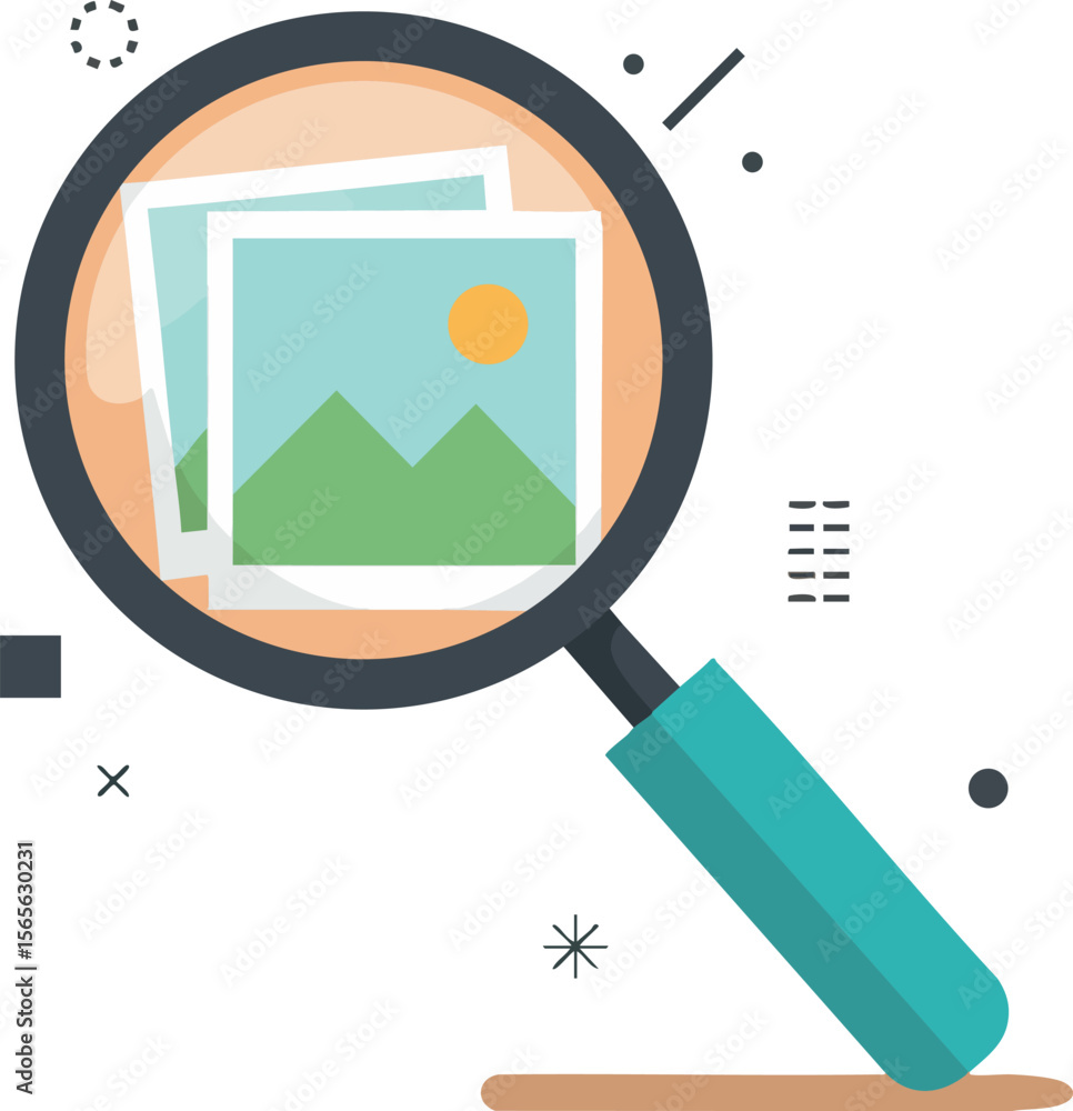 Aufkleber magnifying glass over photo image search icon with teal handle and simple design vector illustration