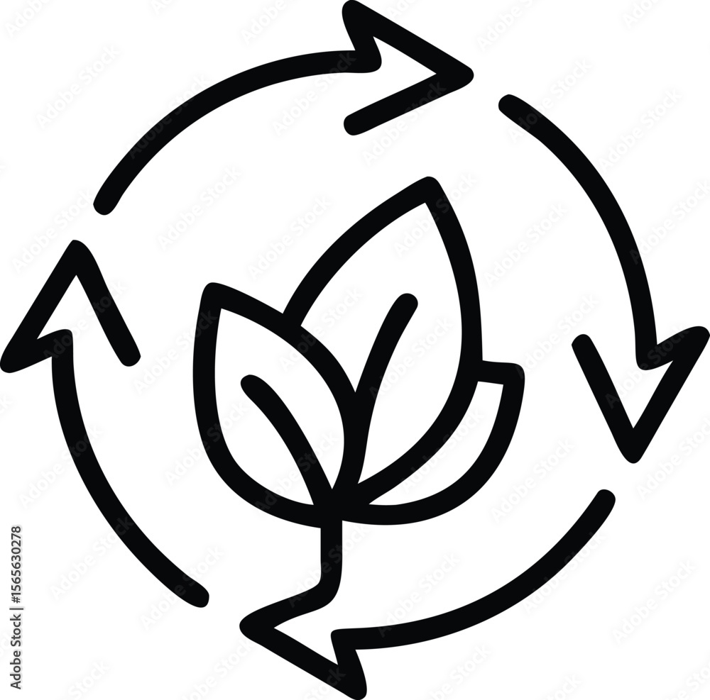 Poster ecology recycle icon with leaves and arrows in simple line art style vector