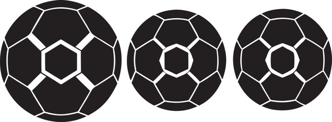 Obraz premium Three Black and White Soccer Balls: Varying Sizes, Simple Graphic Design, Sport Icon Set. on a white background