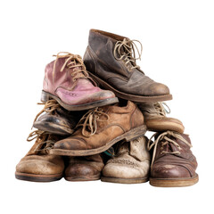 A pile of used leather shoes