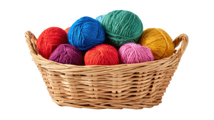 Colorful yarn balls in a wicker basket