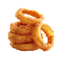 Golden crispy onion rings stacked