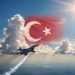 Turkish Jet Flying with Crescent and Star Cloud – Zafer Bayramı Victory Tribute