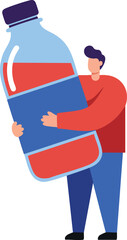 Fototapeta premium Person holding large plastic bottle with red liquid and blue label illustration vector 