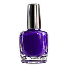 Vivid purple nail polish in a glass bottle shines on a black backdrop, transparent background
