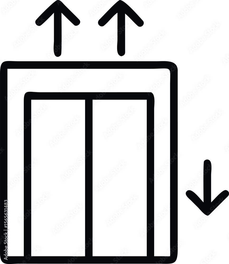 Poster elevator icon with arrows up and down in simple line art style