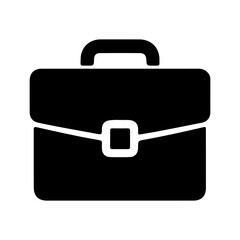 Black silhouette icon of briefcase with handle and clasp. Filled vector illustration. Business and office concept. Design for banner, sticker, print, poster, card, invitation. Flat icon view