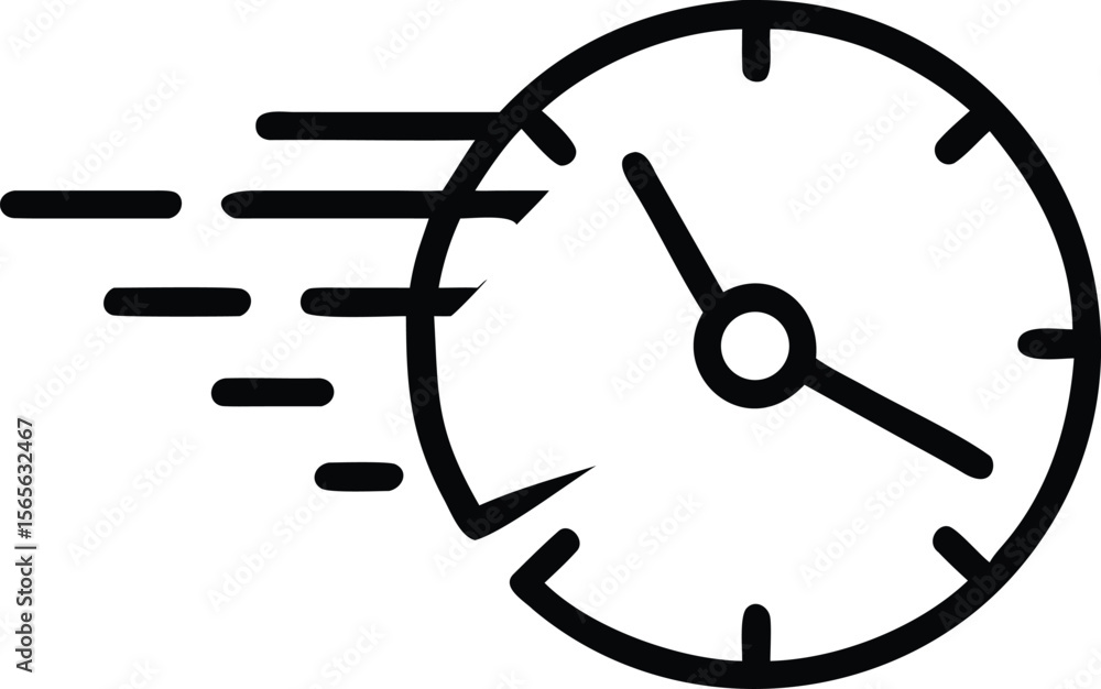 Poster fast delivery icon of clock and motion lines in simple outline style