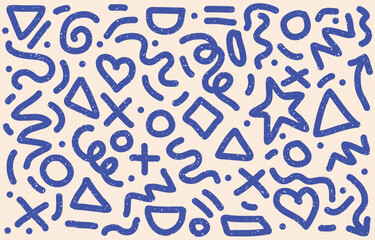 Fun blue line doodle seamless pattern background with minimalist style art