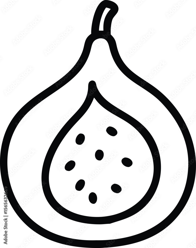 Poster fig with seeds in line art style isolated on a white background