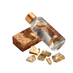Luxury Glass Bottle with Gold Nuggets and Cork Block


