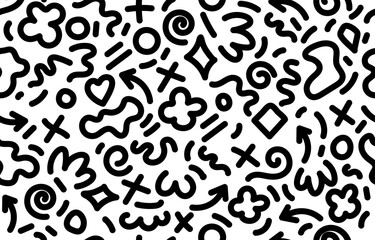 trendy hand drawn seamless pattern with black and white line concept