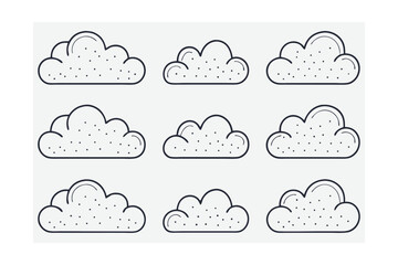 Obraz premium Nine stylized cloud illustrations with dark outlines small dots arranged on a light gray