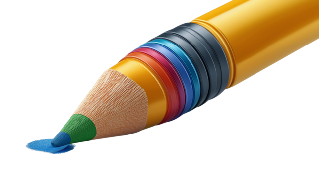3D pencil icon for note-taking, school or writing themes, floating above white surface, PNG 