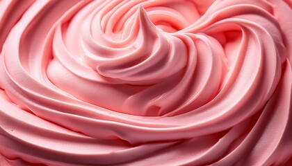 A close-up of creamy, whipped strawberry buttercream frosting, highlighting its smooth texture, soft swirls, and pastel pink color, perfect for cake decoration or baking-related content. AI