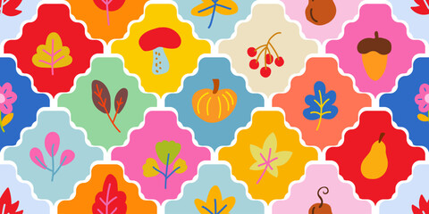 bright autumn seamless pattern with various autumn element