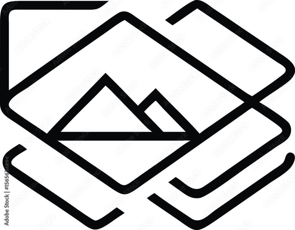 Poster geometric mountain logo design with overlapping square frame and rounded corners vector