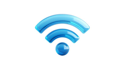 Wi-Fi signal icon in 3D glass style, glowing blue, on white background, PNG