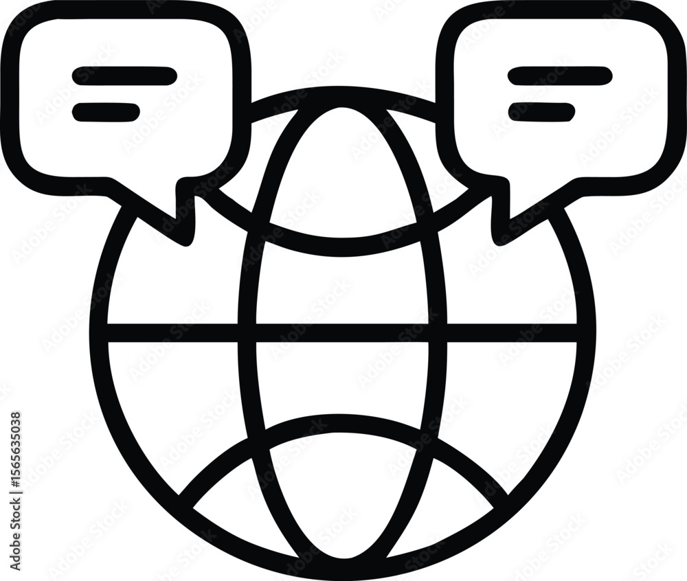 Poster global communication line art icon with speech bubbles and globe outline
