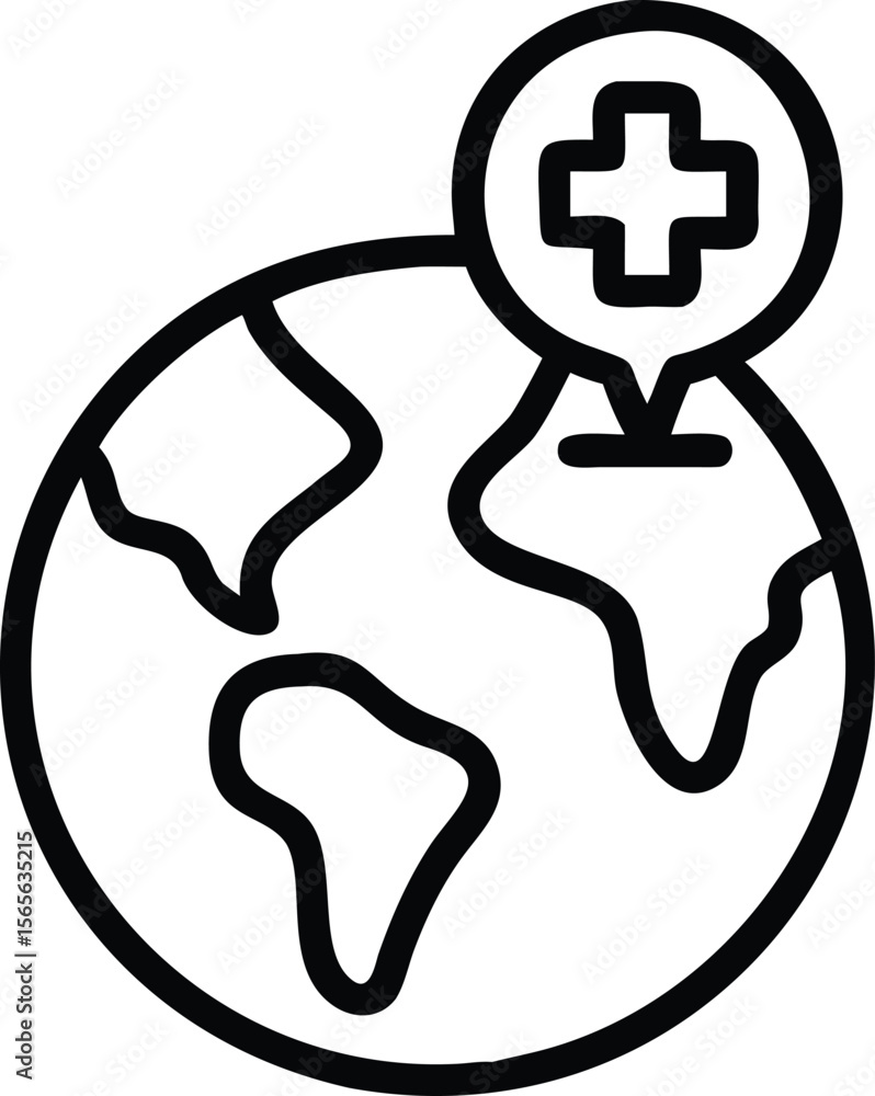 Poster global health icon showing globe with plus sign in circle