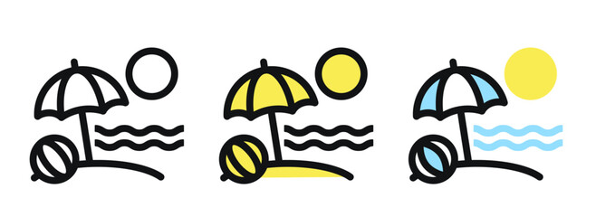 ビーチアイコンセット｜海と夏のレジャーに使えるベクター素材