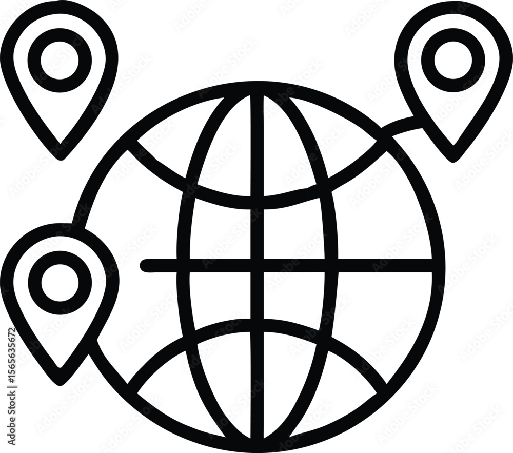Poster globe with location pin icons indicating destinations connected by lines in a line art style